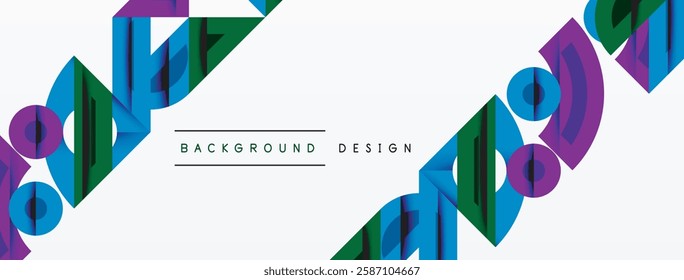 Abstract geometric background with shapes, featuring circular and rounded elements. Bold contrast, smooth gradients, dynamic composition, futuristic style
