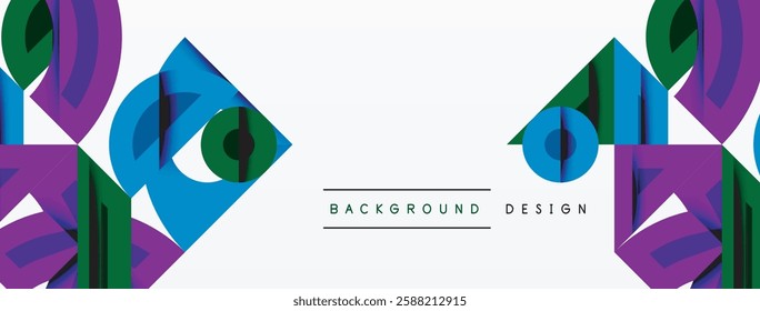 Abstract geometric background with shapes, featuring circular and rounded elements. Bold contrast, smooth gradients, dynamic composition, futuristic style