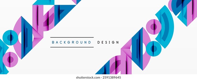 Abstract geometric background with shapes, featuring circular and rounded elements. Bold contrast, smooth gradients, dynamic composition, futuristic style