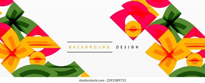 Abstract geometric background with shapes, featuring circular and rounded elements. Bold contrast, smooth gradients, dynamic composition, futuristic style