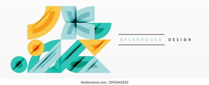 Abstract geometric background with shapes, featuring circular and rounded elements. Bold contrast, smooth gradients, dynamic composition, futuristic style