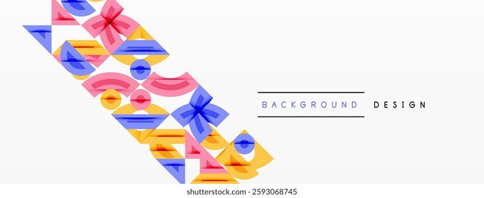 Abstract geometric background with shapes, featuring circular and rounded elements. Bold contrast, smooth gradients, dynamic composition, futuristic style