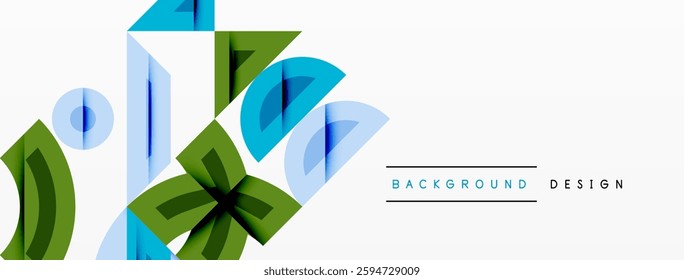 Abstract geometric background with shapes, featuring circular and rounded elements. Bold contrast, smooth gradients, dynamic composition, futuristic style