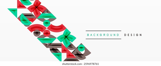 Abstract geometric background with shapes, featuring circular and rounded elements. Bold contrast, smooth gradients, dynamic composition, futuristic style