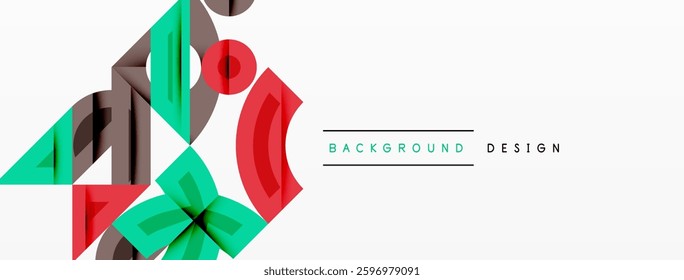 Abstract geometric background with shapes, featuring circular and rounded elements. Bold contrast, smooth gradients, dynamic composition, futuristic style
