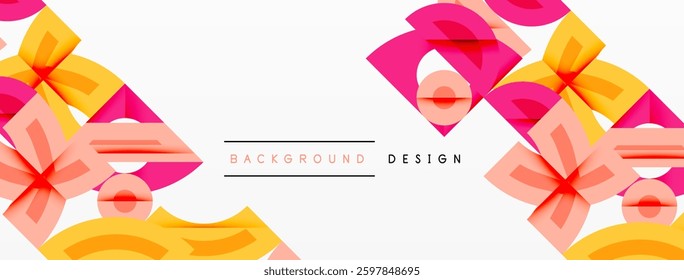 Abstract geometric background with shapes, featuring circular and rounded elements. Bold contrast, smooth gradients, dynamic composition, futuristic style