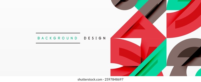 Abstract geometric background with shapes, featuring circular and rounded elements. Bold contrast, smooth gradients, dynamic composition, futuristic style