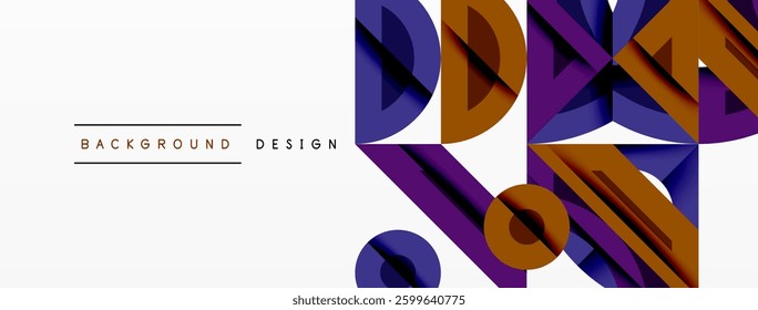 Abstract geometric background with shapes, featuring circular and rounded elements. Bold contrast, smooth gradients, dynamic composition, futuristic style
