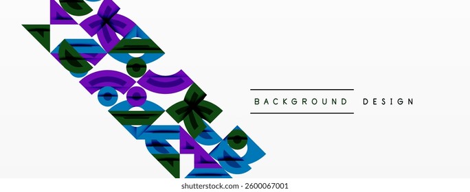 Abstract geometric background with shapes, featuring circular and rounded elements. Bold contrast, smooth gradients, dynamic composition, futuristic style