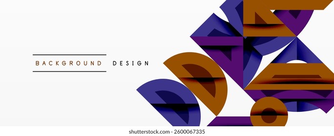Abstract geometric background with shapes, featuring circular and rounded elements. Bold contrast, smooth gradients, dynamic composition, futuristic style