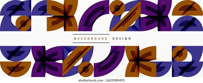 Abstract geometric background with shapes, featuring circular and rounded elements. Bold contrast, smooth gradients, dynamic composition, futuristic style