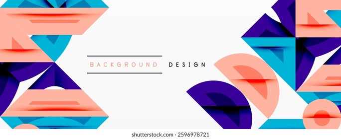 Abstract geometric background shapes forming a modern, symmetrical pattern. Bold contrast, smooth gradients, dynamic composition, futuristic style