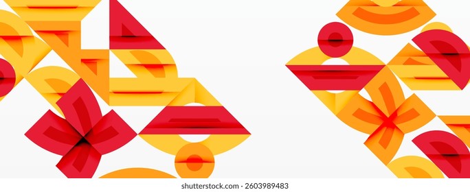 Abstract geometric background shapes forming a modern, symmetrical pattern. Bold contrast, smooth gradients, dynamic composition, futuristic style