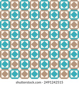 Abstrakter geometrischer Hintergrund mit Formen. Nahtloses Vektorgrafik-Muster. Blau, Braun und Beige