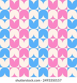 Abstrakter geometrischer Hintergrund mit Formen. Nahtloses Vektorgrafik-Muster. Rosa, Blau und Beige