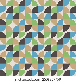 Fondo geométrico Abstractas con Formas. Patrón de Vector sin costuras. Color azul, verde, marrón y beige