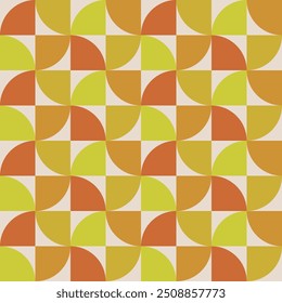 Abstract geometric background with shapes. Seamless vector pattern. Orange, yellow and beige color