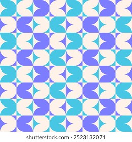 Abstract geometric background with shapes. Seamless vector pattern. Blue and beige color