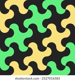 Abstrakter geometrischer Hintergrund mit Formen. Nahtloses Vektormuster. Grün, Gelb und Schwarz	