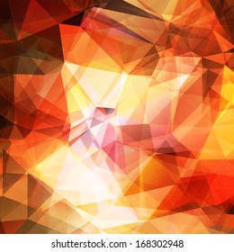 Abstract geometric background with shining bright red and yellow transparent triangles, looks like stylized fire