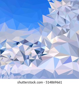 Abstract geometric background with shining bright blue, white and pink polygonal pattern.