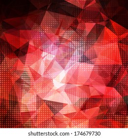 Abstract geometric background with shining red transparent polygonal pattern and light dots