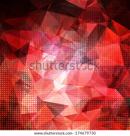 Abstract geometric background with shining red transparent polygonal pattern and light dots