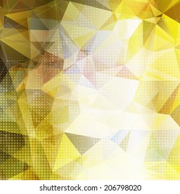 Abstract geometric background with shining yellow transparent triangles and dots pattern