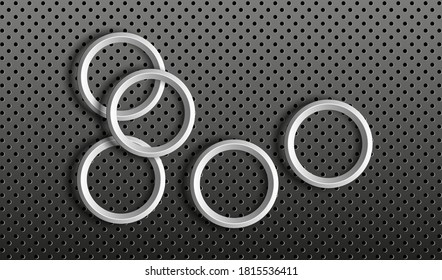 Abstrakter geometrischer Hintergrund. Silbermetallische Ringe auf schwarzem Hintergrund. Vektor EPS10