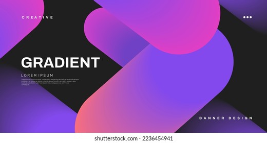 Abstract geometric background and smooth gradient shapes  Web banner design in purple neon colors  Big rounded gradient blobs  Ideal for header  landing page  poster  Vector illustration