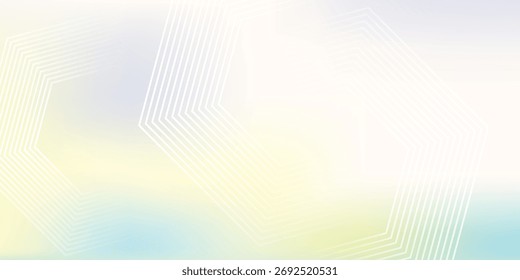 Un fondo geométrico abstracto con Gradientes suaves de colores pastel. Un patrón de línea hexagonal blanco superpone una sutil mezcla de amarillo, azul y verde, perfecto tanto para uso digital como impreso. eps10.