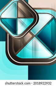 Abstract geometric background with space for your text. Modern overlapping rounded squares. Unusual color forms for your message. Business or technical presentation. Vector illustration