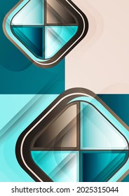 Abstract geometric background with space for your text. Modern overlapping rounded squares. Unusual color forms for your message. Business or technical presentation. Vector illustration