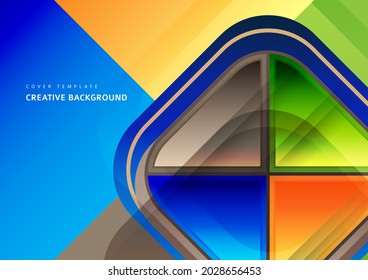 Abstract geometric background with space for your text. Modern overlapping rounded squares. Unusual color forms for your message. Business or technical presentation. Vector illustration