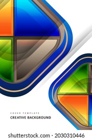 Abstract geometric background with space for your text. Modern overlapping rounded squares. Unusual color forms for your message. Business or technical presentation. Vector illustration