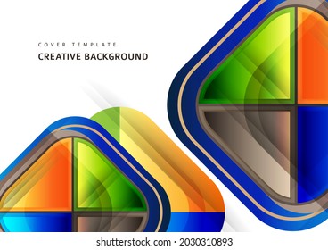 Abstract geometric background with space for your text. Modern overlapping rounded squares. Unusual color forms for your message. Business or technical presentation. Vector illustration