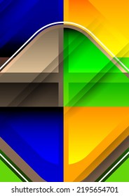 Abstract geometric background with space for your text. Modern overlapping rounded squares. Unusual color forms for your message. Business or technical presentation. Vector illustration