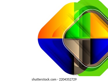 Abstract geometric background with space for your text. Modern overlapping rounded squares. Unusual color forms for your message. Business or technical presentation. Vector illustration