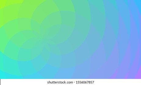 Abstract geometric background, spiral intersecting waves colored in different shades of green, blue, purple. Vector illustration for graphic design, banner or poster.
