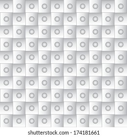 Abstract geometric background of squares and circles. The illusion of volume. Black mosaic. A seamless pattern texture.