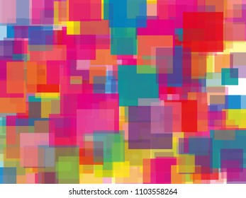 Abstract geometric background with squares. Translucent, transparent geometric shapes with overlapping. Bright pattern for banners, posters, covers, screensavers, Wallpapers, web banners. Vector illus