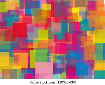 Abstract geometric background with squares. Translucent, transparent geometric shapes with overlapping. Bright pattern for banners, posters, covers, screensavers, Wallpapers, web banners. Vector illus
