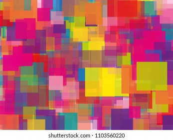 Abstract geometric background with squares. Translucent, transparent geometric shapes with overlapping. Bright pattern for banners, posters, covers, screensavers, Wallpapers, web banners. Vector illus
