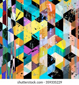 abstract geometric background, with squares, triangles, strokes and splashes