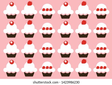 abstract geometric background with strawberries and cupcakes