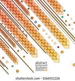 Abstract geometric background from strips of circles lines of figures and ovals red-yellow vector