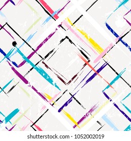 abstract geometric background, with strokes and splashes, square pattern, seamless