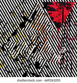 abstract geometric background, with strokes, splashes, stripes and triangles, black and white