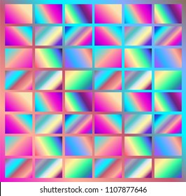 Abstract geometric background, super bright wall with rainbow bricks vector in neon spectrum colorful shades: pink, fuchsia, purple, violet, blue, turquoise. Beautiful wallpaper for positive vibes.