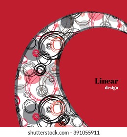 Abstract geometric background. Swirl border design. Black red gray hand drawn intersecting outline circles elegant ornament in white background. Vector element of graphic design.